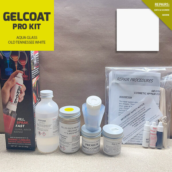 GELCOAT-PRO-KIT-WITH-PREVAL-AQUA-GLASS-OLD-TENNESSEE-WHITE-3OZ GELCOAT PRO KIT WITH PREVAL AQUA GLASS OLD TENNESSEE WHITE