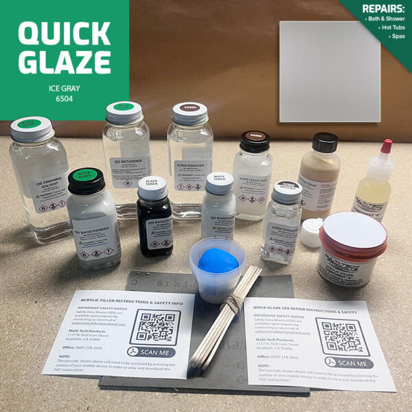 QUICK GLAZE SINGLE REPAIR KIT SPA & HOT TUB ICE GRAY